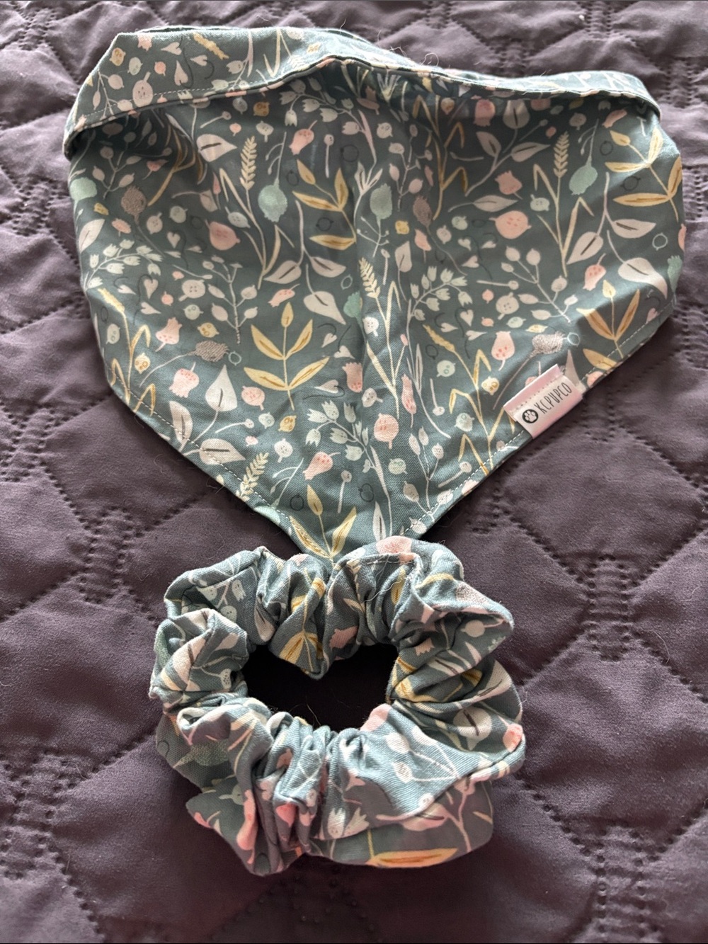Floral Bandana Dog Bib & a Scrunchie to match their mama - Sage Green